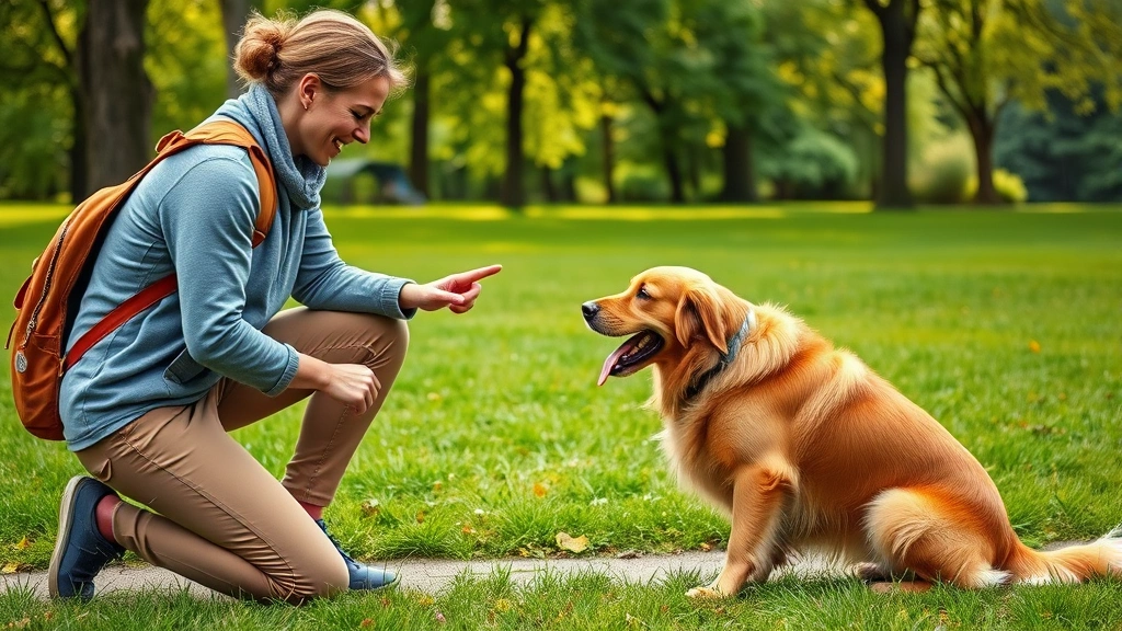 dog walker jobs -
Photorealistic image of a dog walker kneeling down to pet and interact with an 
