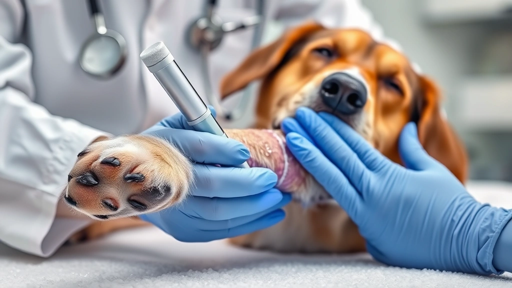 dog warts -
Photorealistic image of a veterinarian performing cryotherapy treatment on a do