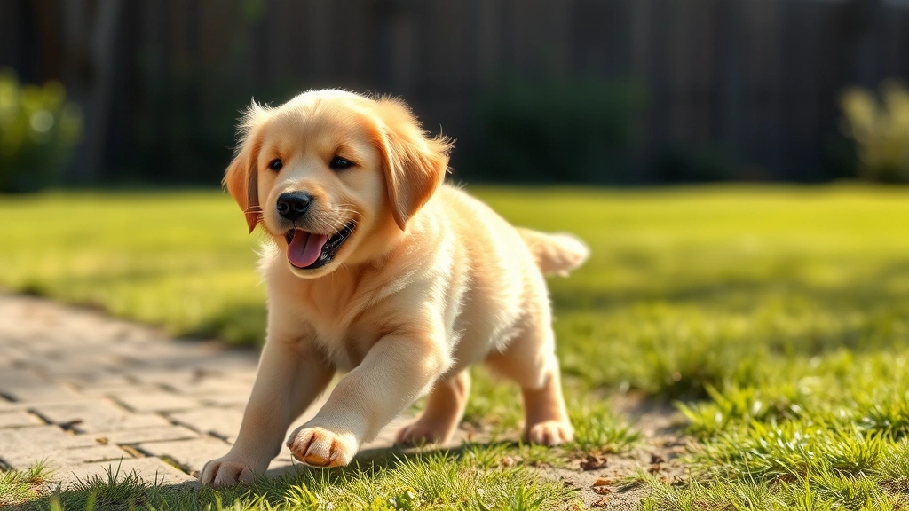 dog warts -
Photorealistic image of a healthy golden retriever puppy playing outdoors in su