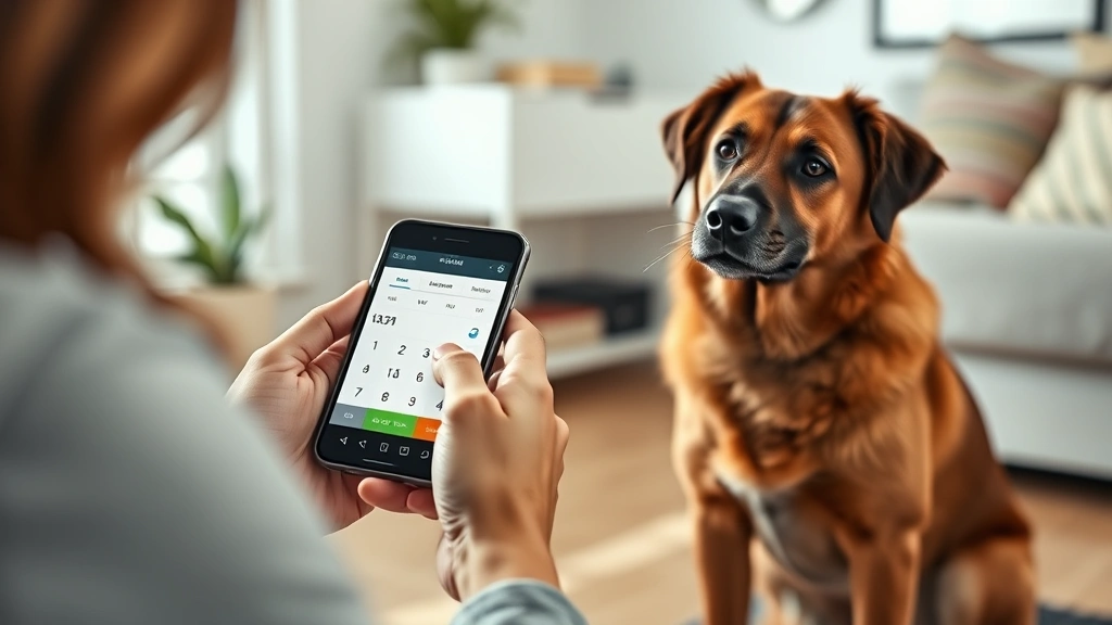 dog weight calculator -
Photorealistic image of a person using a smartphone app to log their dog’