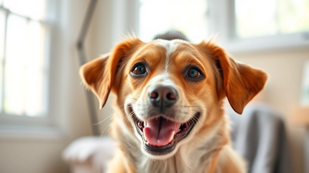 dog wipes -
Photorealistic image of a happy dog with clean face and ears, sitting indoors l