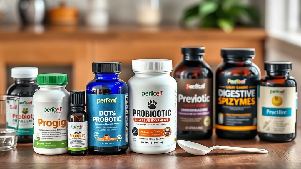 dog with diarrhea -
Photorealistic image of various dog probiotic supplements and digestive enzyme 