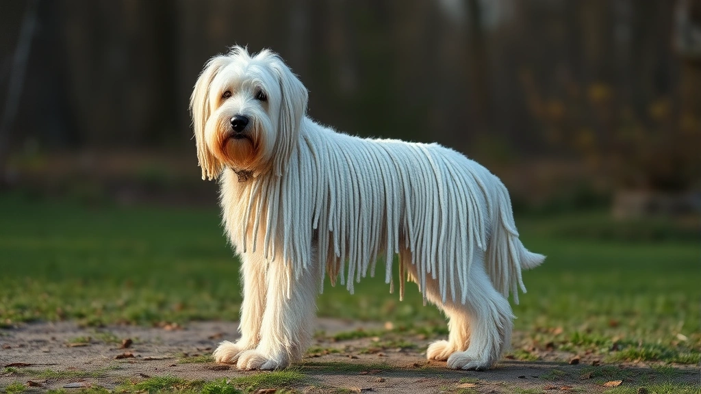 dog with dreads -
Photorealistic full-body shot of a Komondor dog with fully developed white cord