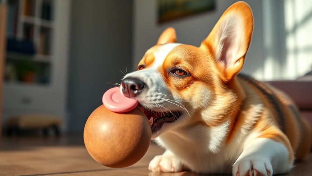 dog with lollipop meme -
Corgi with head tilt mid-lick attempting to interact with round object, photore