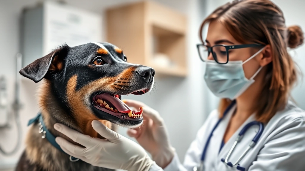 dog won't eat -
Photorealistic image of a veterinarian examining a medium-sized dog’s mou