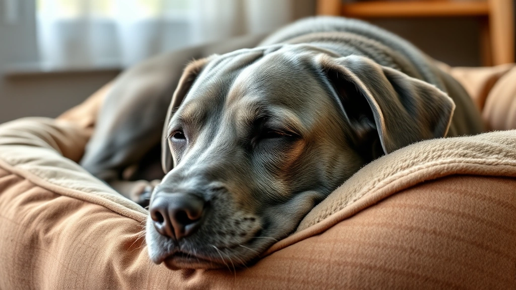 dog years calculator -
Photorealistic image of a senior dog, a gray-muzzled Labrador resting peacefull