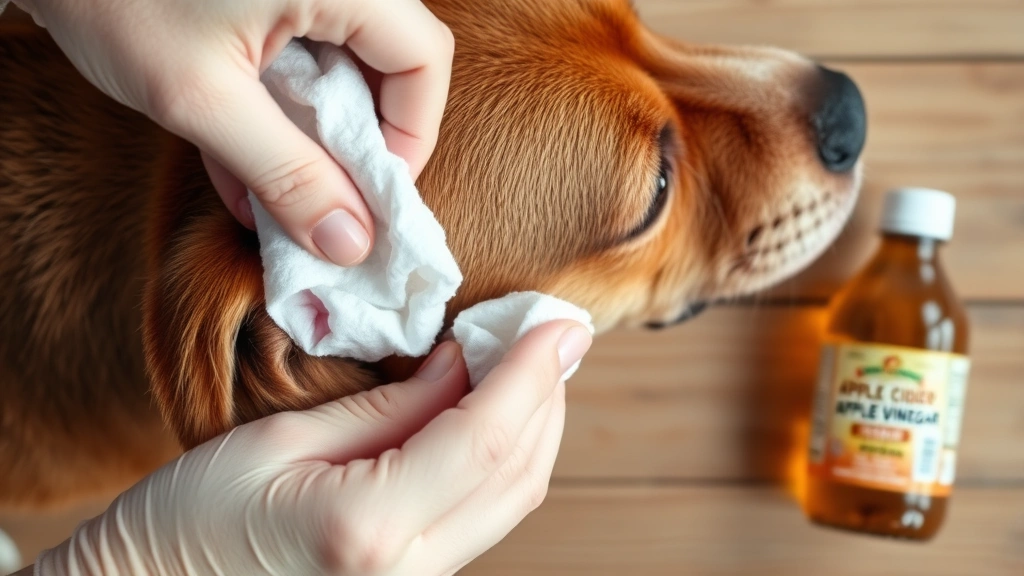dog yeast infection home remedy -
Overhead view of a dog’s ear being carefully cleaned with a cotton ball, 