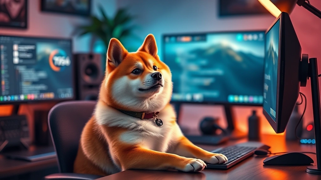 doge 2048 -
Photorealistic Shiba Inu sitting at a desk with a computer monitor, cozy gaming