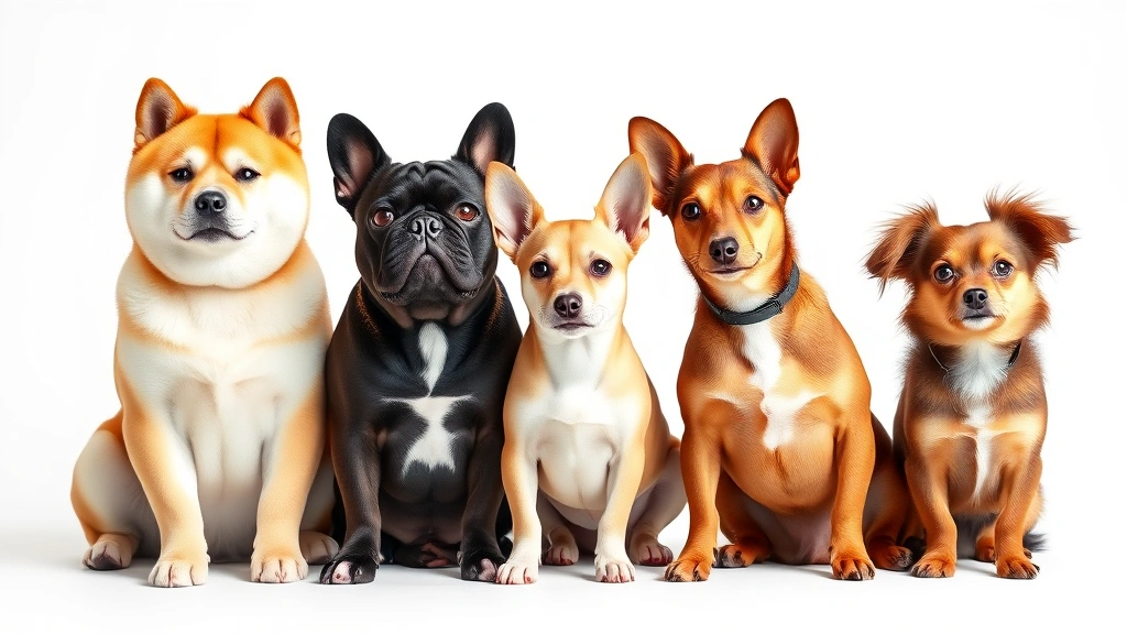 doge super bowl commercial -
Photorealistic group of five different dog breeds (Shiba Inu, French Bulldog, C