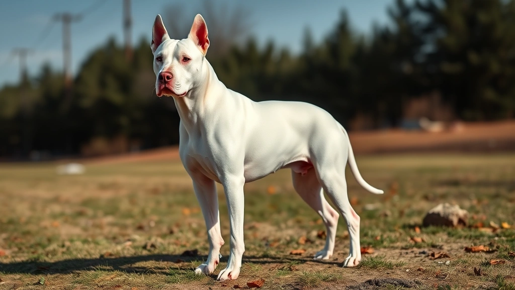 dogo argentino puppies for sale -
Photorealistic image of an adult Dogo Argentino standing in a confident pose ou