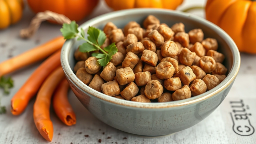 dogs anal glands -
Photorealistic photo of high-fiber dog food in a bowl with pumpkin puree and ve