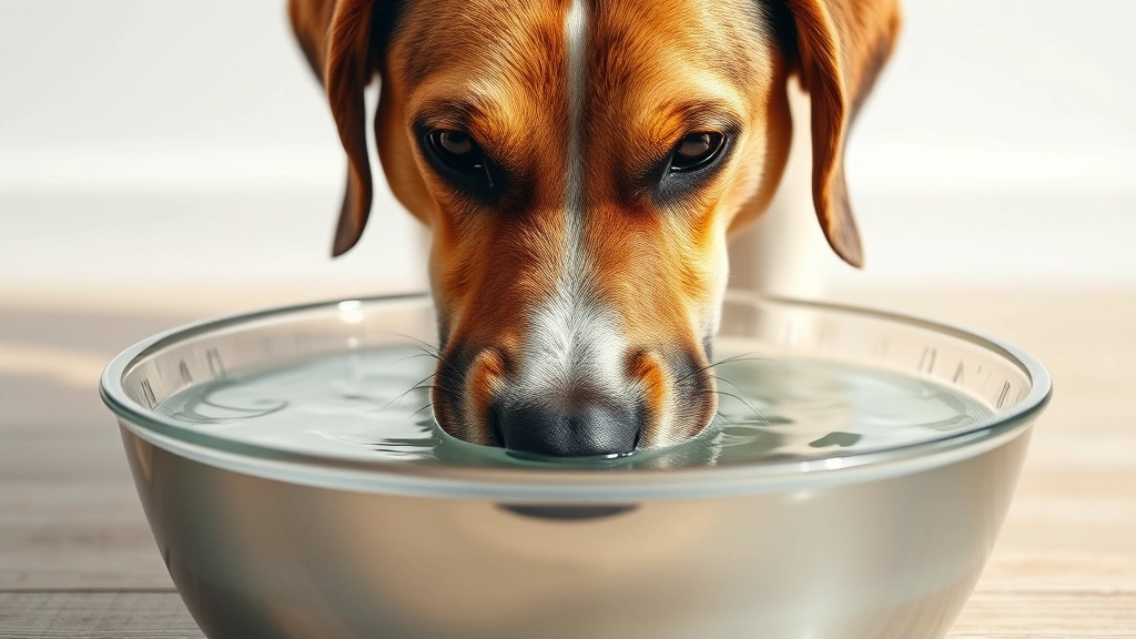 dogs and bladder infections -
Photorealistic close-up of fresh water bowl with clean water and dog approachin