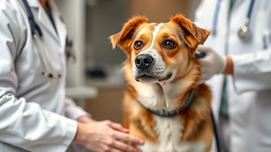 dogs and bladder infections -
Photorealistic female dog at veterinary clinic during urinalysis examination wi