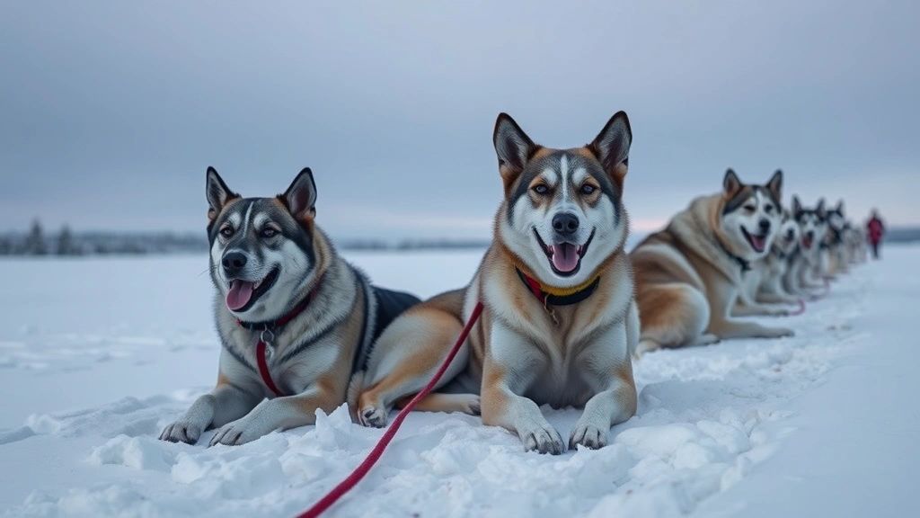 dogs and sledges -
Photorealistic image of a sled dog team resting in snow after a long run
