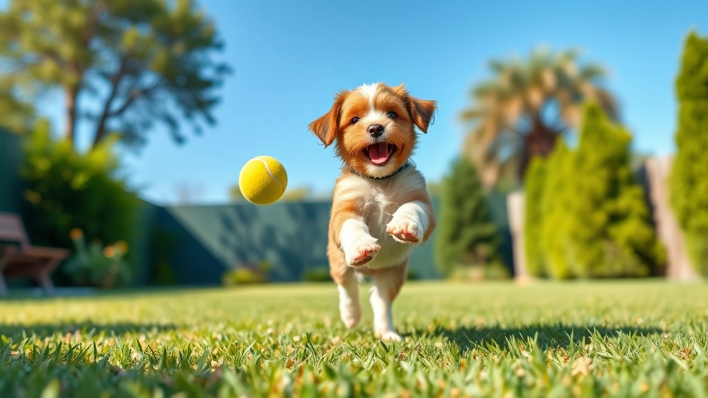 dogs cockapoo puppies -
Photorealistic image of a cockapoo puppy playing fetch in a green backyard with
