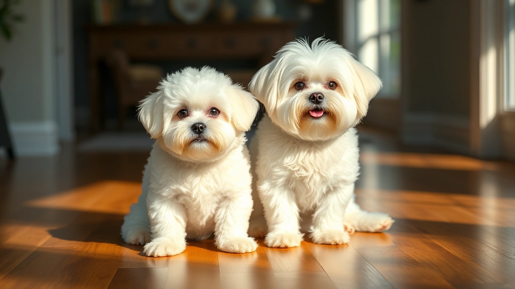 dogs don't shed -
Photorealistic image of a Bichon Frise and Maltese dog sitting together on a ha