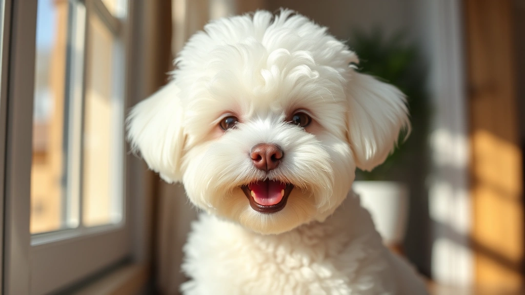 dogs that are white and fluffy -
Photorealistic close-up of a groomed white Bichon Frise with perfectly fluffy c