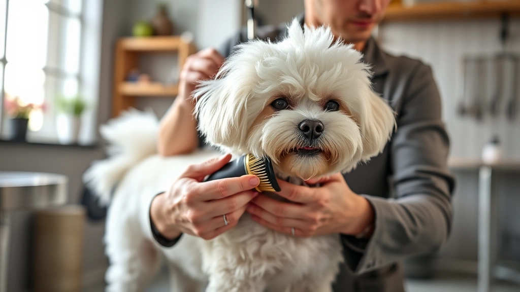 dogs that dont malt -
A professional groomer carefully brushing a Bichon Frise’s coat in a mode