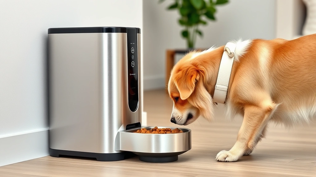 dominant pet feeding solutions -
Photorealistic image of a microchip automatic pet feeder dispensing food with a