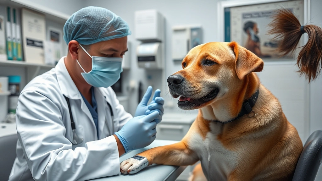 ehrlichia in dogs -
A veterinarian performing a blood test on a sick dog in a clinical examination 