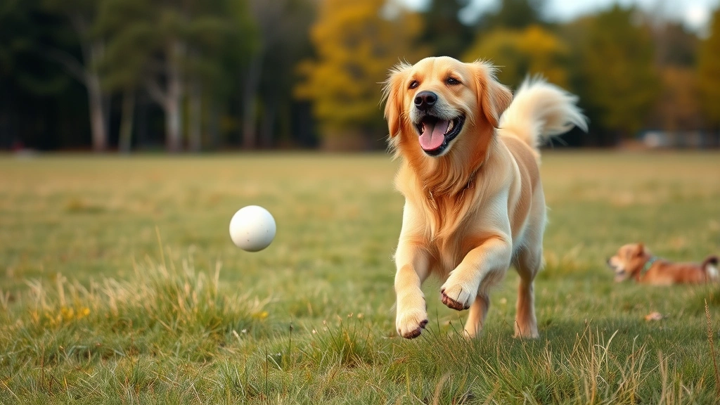ehrlichia in dogs -
A healthy golden retriever playing fetch outdoors in a grassy field with trees 