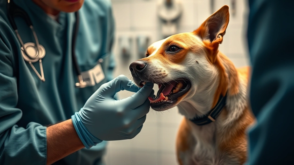 electrolytes for dogs -
A veterinarian examining a dehydrated dog in a clinical setting, checking gums 