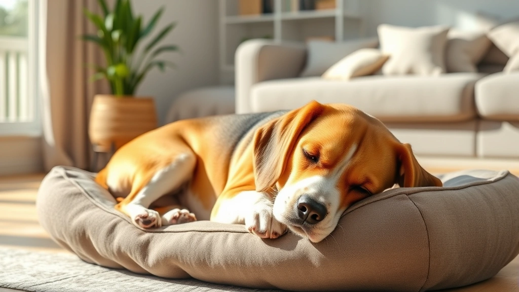 elevated liver enzymes in dogs -
Photorealistic style: An older beagle resting peacefully on a comfortable dog b