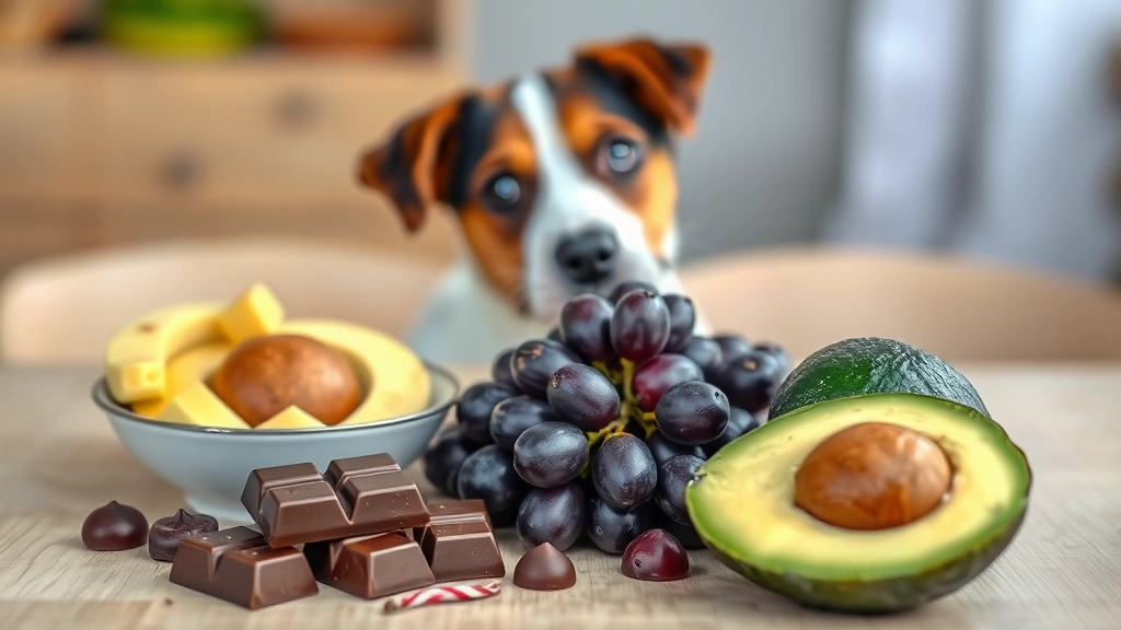 emergency food poisoning telehealth -
Photorealistic image of various toxic foods for pets arranged on a table includ