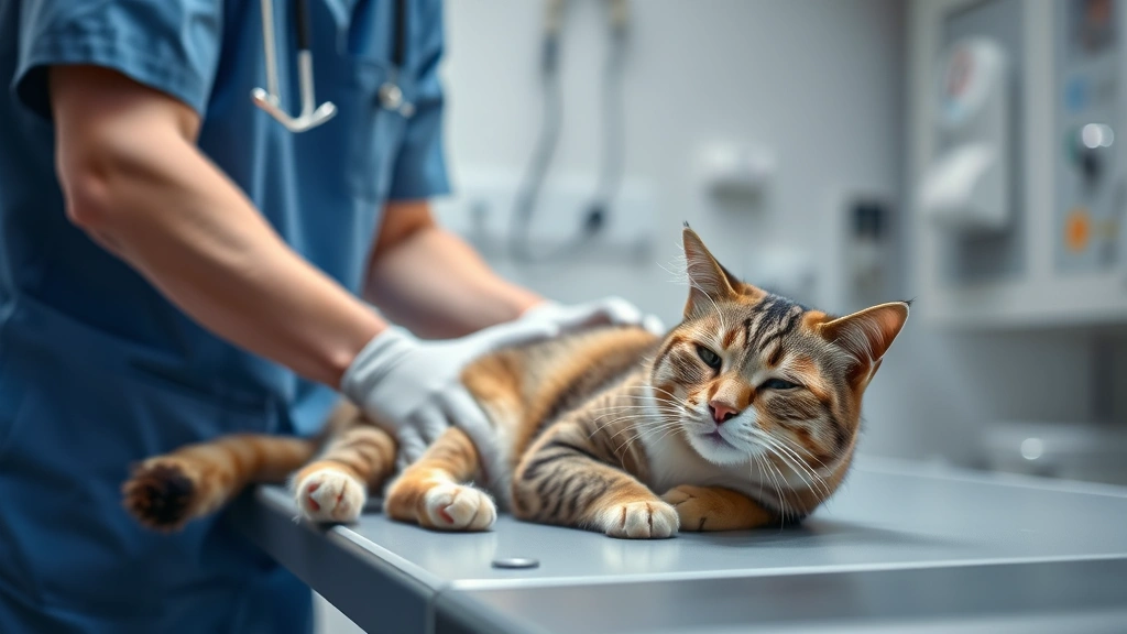 emergency vet for food poisoning -
Photorealistic image of a veterinarian in scrubs examining a lethargic cat on a