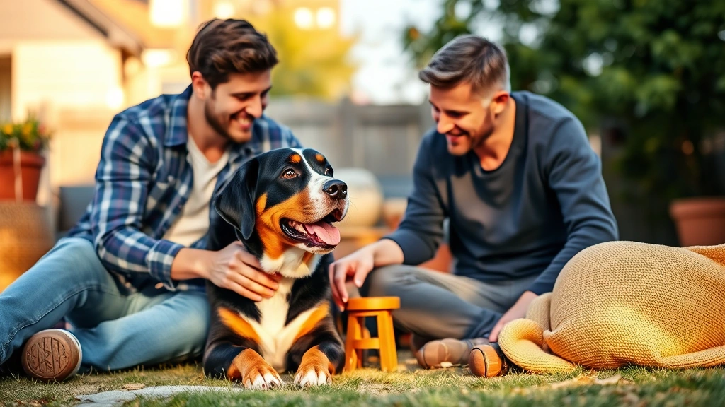 entlebucher mountain dog -
Photorealistic Entlebucher Mountain Dog sitting with family in outdoor backyard