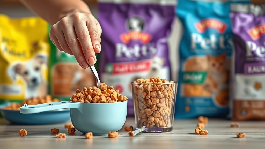 evening feeding schedule -
Photorealistic image of a pet owner measuring out kibble into a measuring cup w