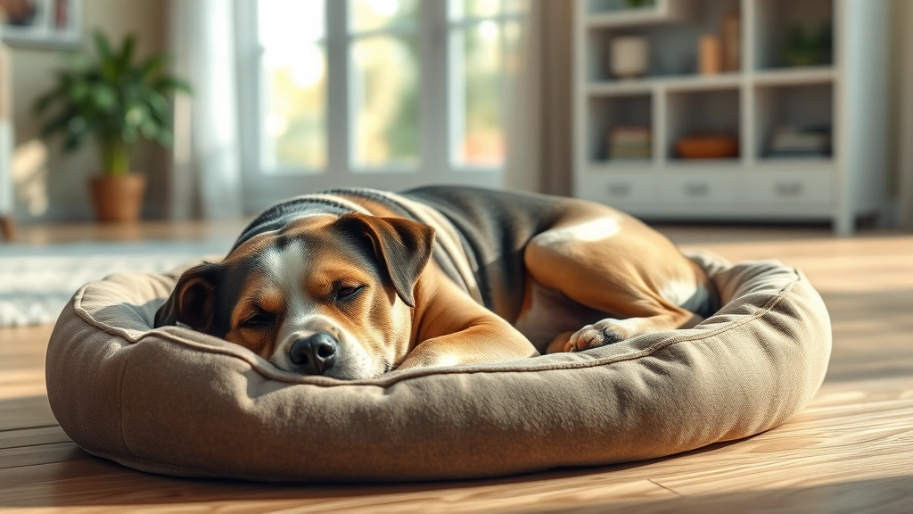 expected lifespan of dogs -
Photorealistic image of a senior dog resting peacefully on a comfortable dog be