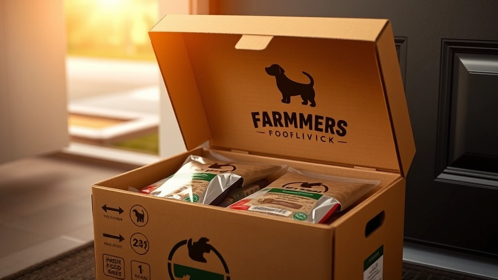 farmers dog cost -
Photorealistic image of an insulated delivery box with The Farmers Dog logo ope