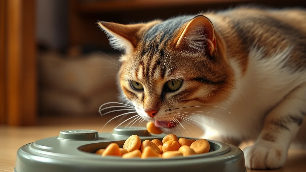 feeding during behavior modification -
Photorealistic image of a cat eating from a puzzle feeder toy filled with treat