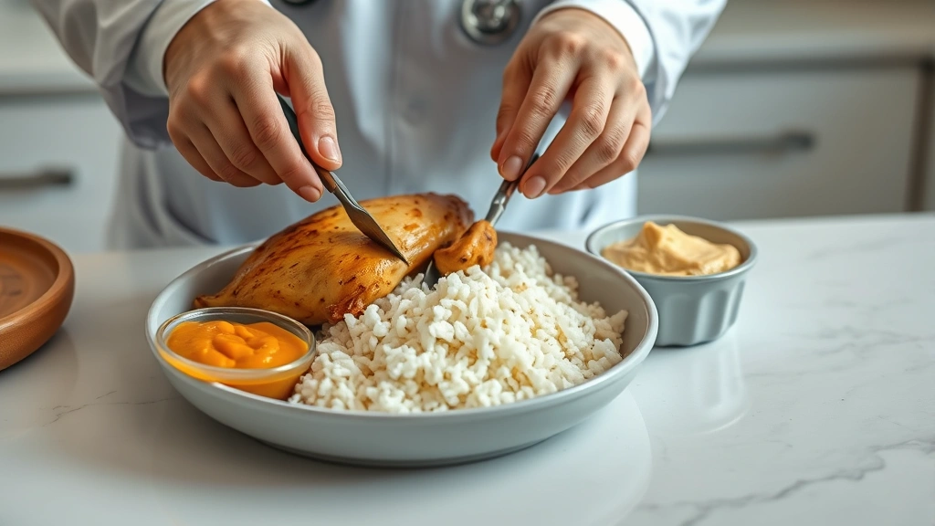 feeding during illness -
Photorealistic image of a veterinarian’s hands preparing a meal with cook
