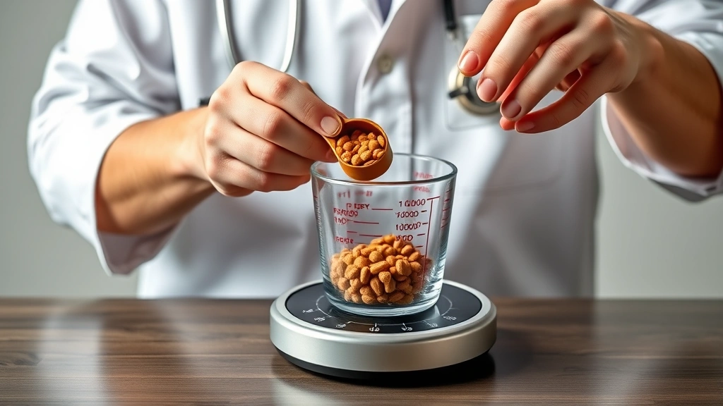 feeding puppies multiple times -
Photorealistic image of a veterinarian measuring and pouring puppy food into a