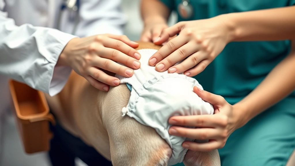 female dog diapers -
Photorealistic image of a veterinarian’s hands gently checking the fit of