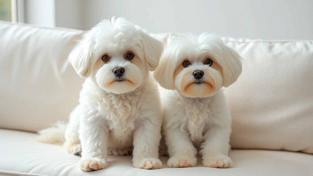 fluffiest small dog -
Photorealistic image of a Bichon Frise and Maltese sitting together on a white 