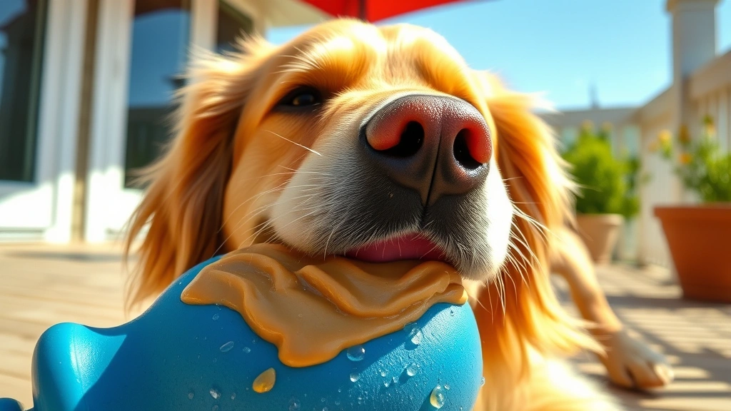 frozen treat recipes for dogs -
Photorealistic close-up of a happy golden retriever licking a large frozen pean