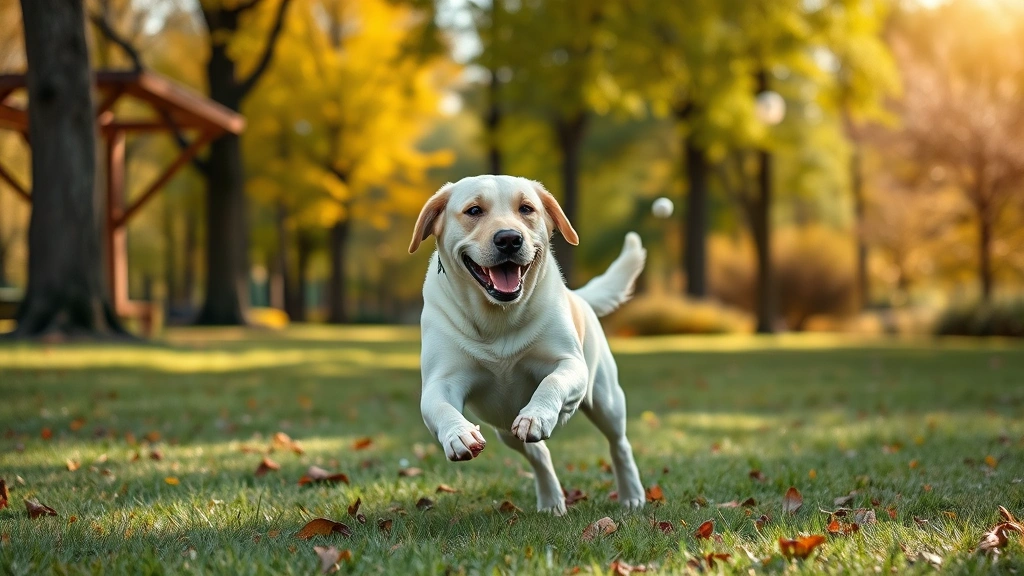 gabapentin for dogs dosage chart kg -
Photorealistic style: Happy Labrador Retriever playing fetch in a park
