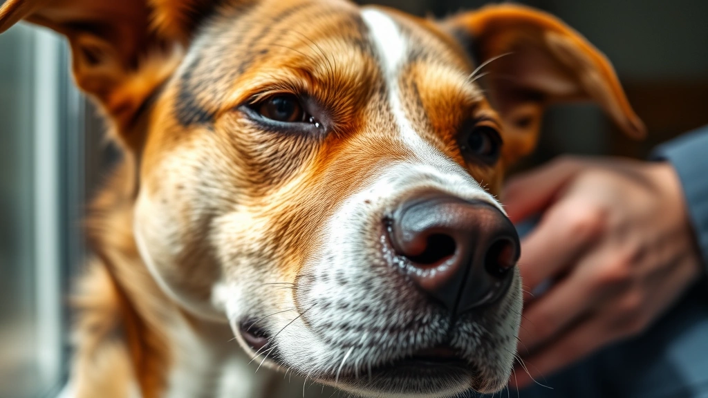 garlic toxicity in pets -
photorealistic close-up of a dog’s pale gums and tired expression showing