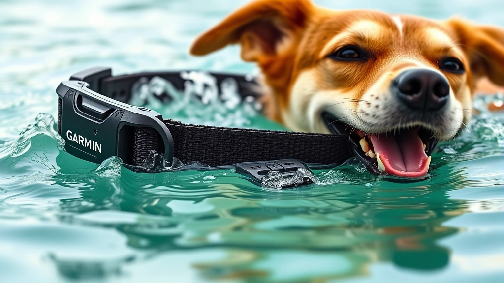 garmin dog collars -
Photorealistic close-up of a Garmin dog collar showing the durability and water