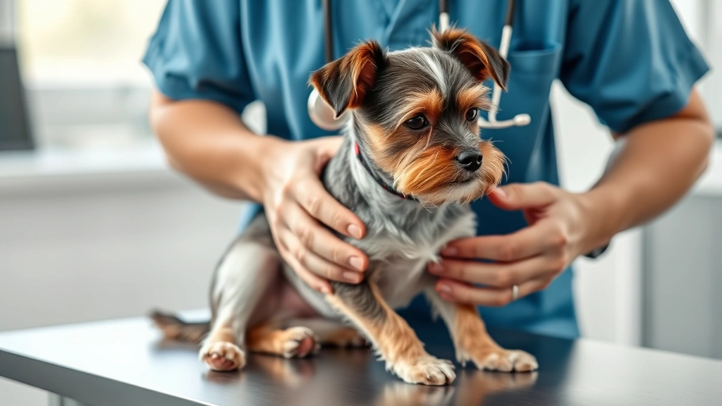 gastroenteritis in dogs -
Photorealistic image of a veterinarian examining a small terrier’s abdome
