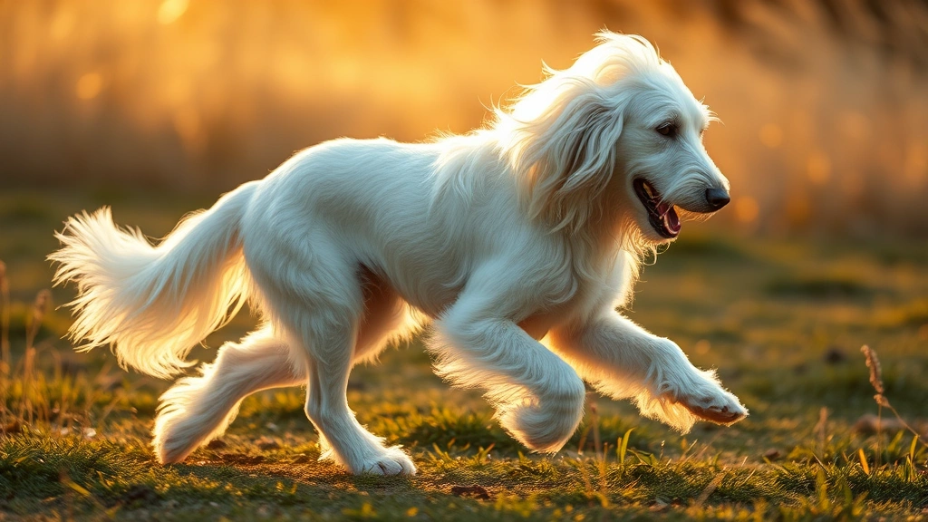 ghostly dogs -
Photorealistic full-body shot of a white and cream Afghan Hound with flowing si
