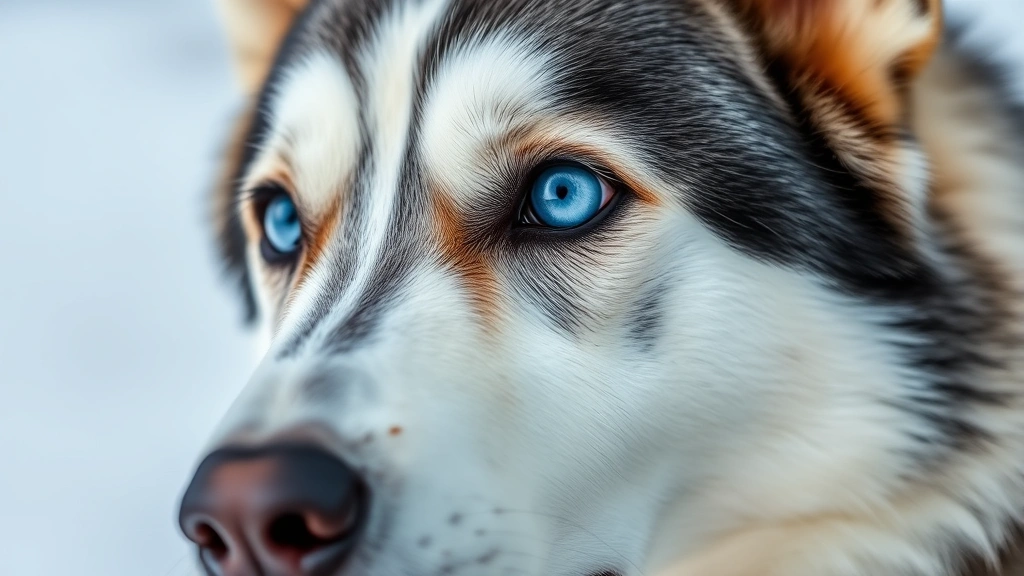 ghostly dogs -
Photorealistic close-up of a blue-eyed Siberian Husky with white and gray marki