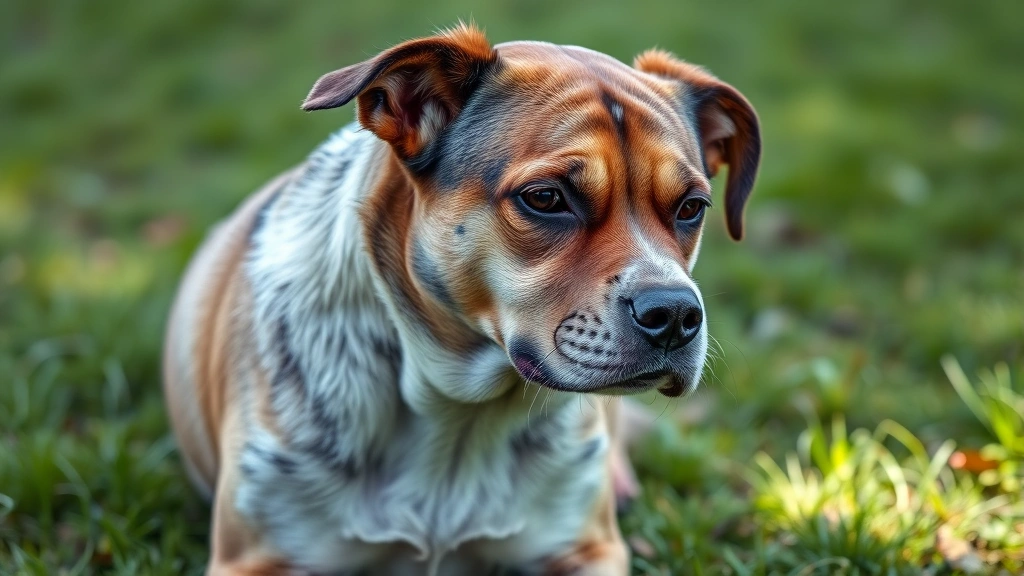 giardia dog poop picture -
Photorealistic image of sick dog showing discomfort with visible weight loss an