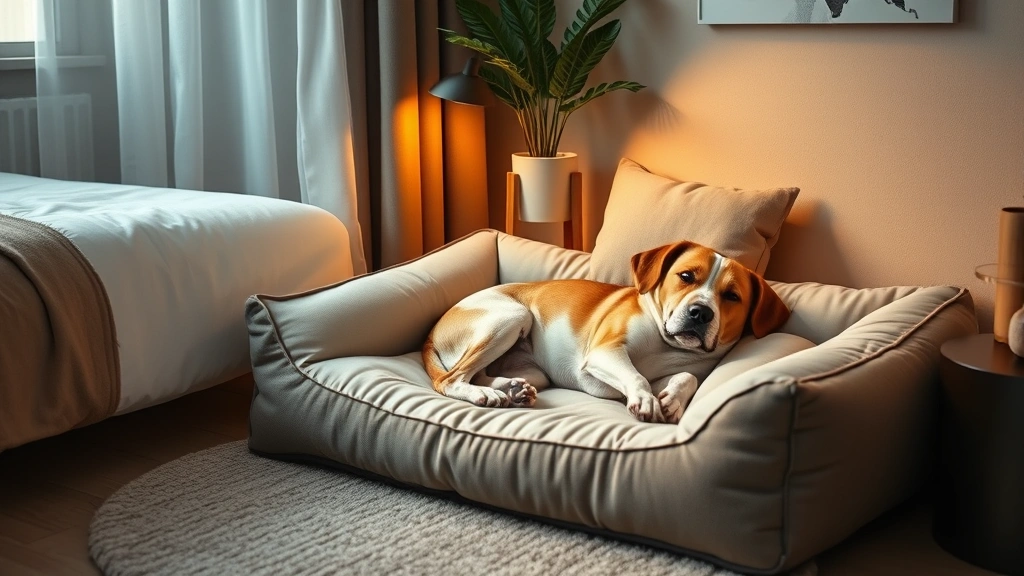 gifting dog -
A cozy dog bed scene with an orthopedic cooling dog bed in a modern bedroom cor