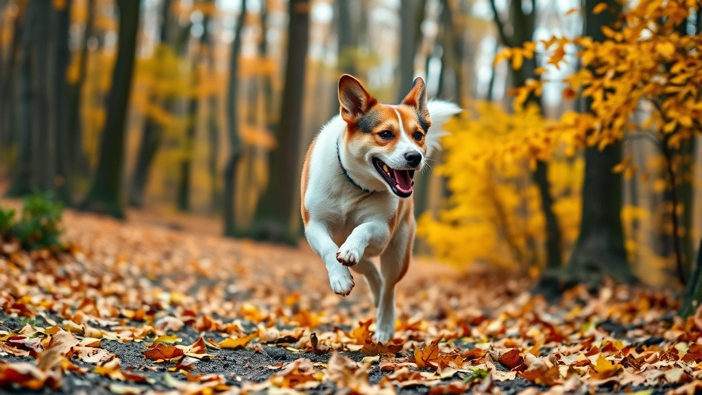 girl names for dogs -
Photorealistic image of a playful female mixed breed dog running through a fore