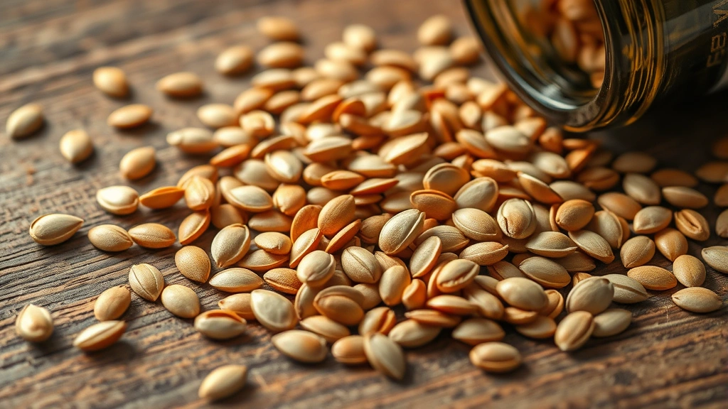 glandex for dogs -
Photorealistic close-up of pumpkin seeds and omega-3 supplement ingredients sca