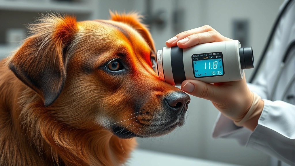 glaucoma in dogs -
Photorealistic veterinary scene showing a vet performing eye pressure measureme